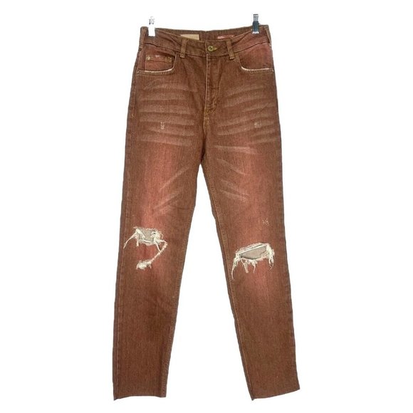 Pilcro Denim - Anthropologie Pilcro Jeans Womens 4 26" The Vintage Straight Brown Busted Knees